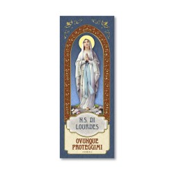 Segnalibro con cornice in oro a caldo della Madonna di Lourdes con preghiera a retro