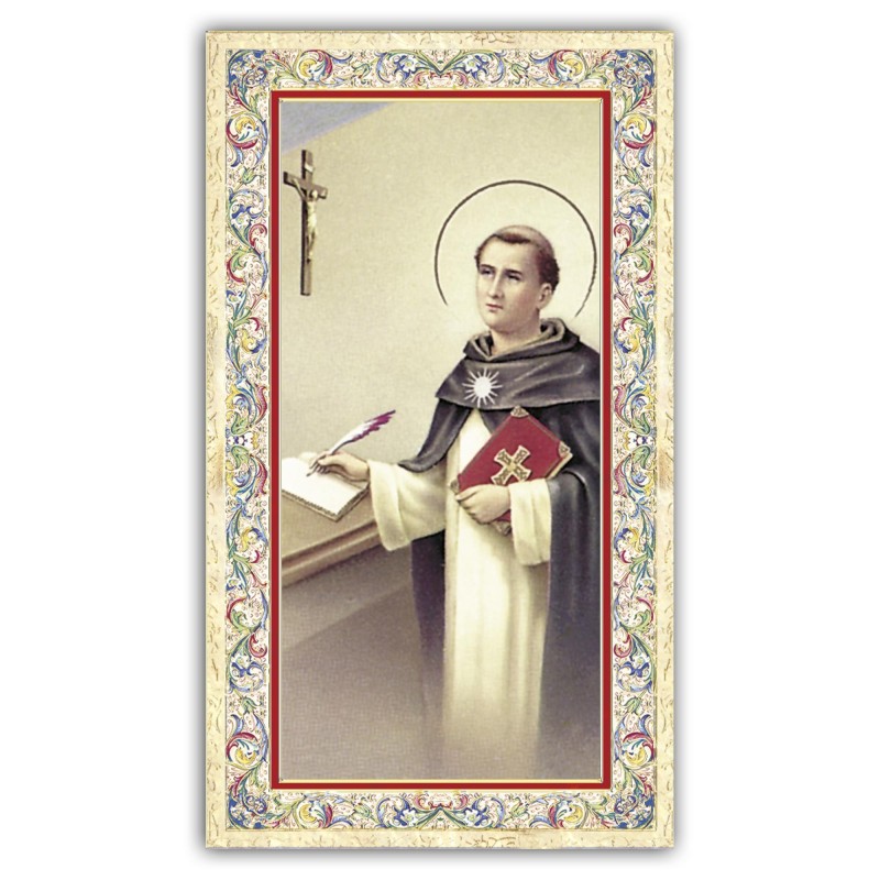 Santino San Tommaso d'Aquino con preghiera e finiture in oro a caldo Santino San Tommaso d'Aquino con preghiera e finiture in oro a caldo