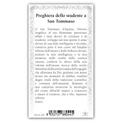 Santino San Tommaso d'Aquino con preghiera e finiture in oro a caldo