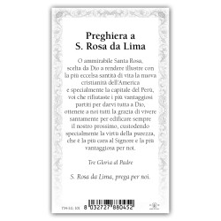 Santino Santa Rosa da Lima con preghiera e finiture in oro a caldo
