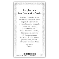 Santino San Domenico Savio con preghiera e finiture in oro a caldo