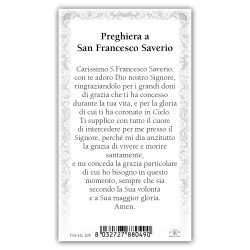 Santino San Francesco Saverio con preghiera e finiture in oro a caldo