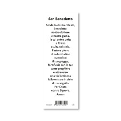 Segnalibro con cornice in oro a caldo di San Benedetto con preghiera a retro