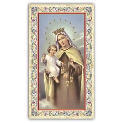 Santino Madonna del Carmelo con preghiera e finiture in oro a caldo