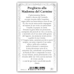 Santino Madonna del Carmelo con preghiera e finiture in oro a caldo