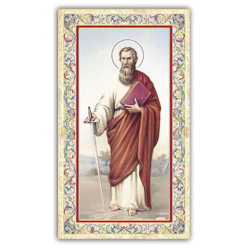 Santino San Paolo con preghiera e finiture in oro a caldo Santino San Paolo con preghiera e finiture in oro a caldo
