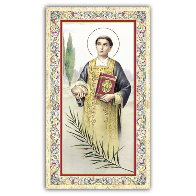Santino Santo Stefano con preghiera e finiture in oro a caldo Santino Santo Stefano con preghiera e finiture in oro a caldo