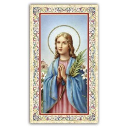Santino Santa Maria Goretti con preghiera e finiture in oro a caldo