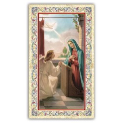 Santino Annunciazione a Maria con preghiera e finiture in oro a caldo