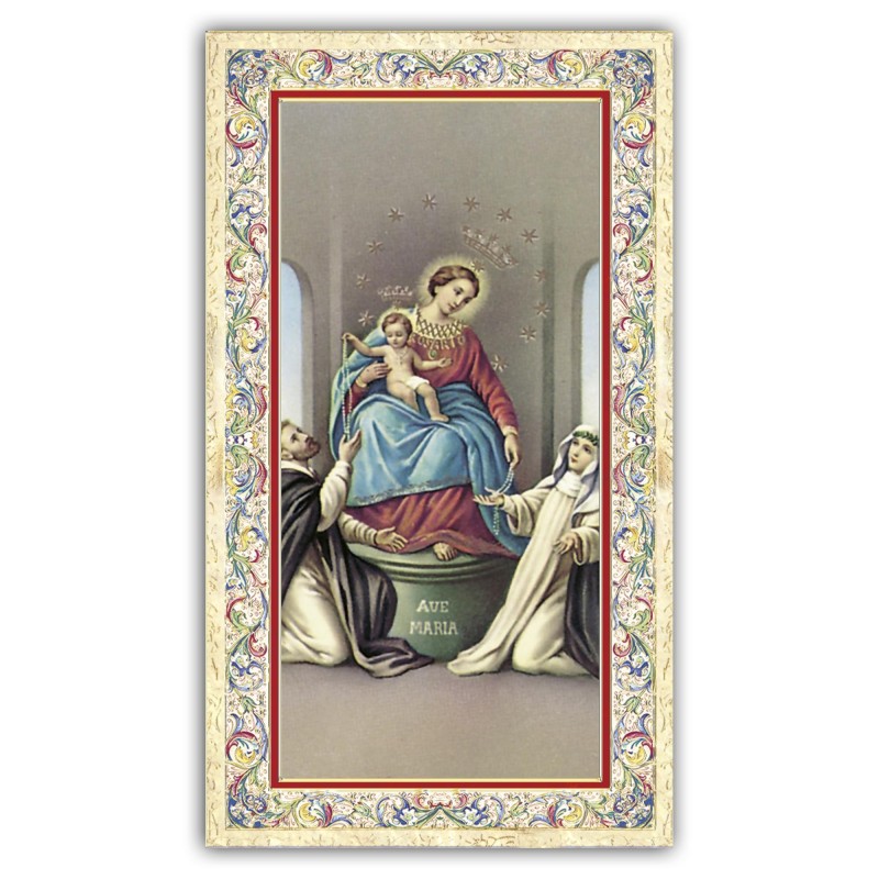 Santino Madonna di Pompei con preghiera e finiture in oro a caldo Santino Madonna di Pompei con preghiera e finiture in oro a caldo