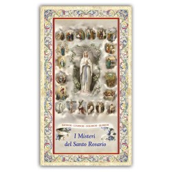 Santino Madonna del Rosario con le miniature dei 20 Misteri con preghiera e finiture in oro a caldo