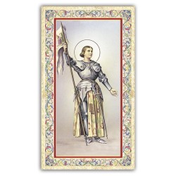 Santino Santa Giovanna d'Arco con preghiera e finiture in oro a caldo