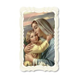 Santino in carta telata color avorio della Madonna con Bambino