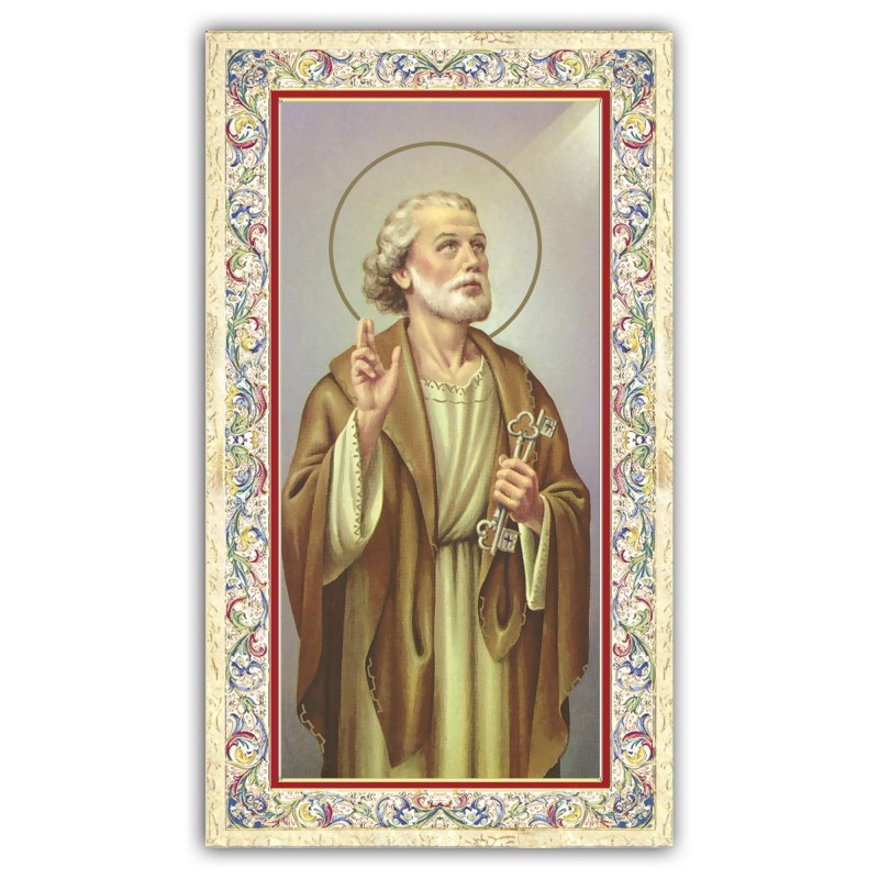 Santino San Pietro con preghiera e finiture in oro a caldo Santino San Pietro con preghiera e finiture in oro a caldo