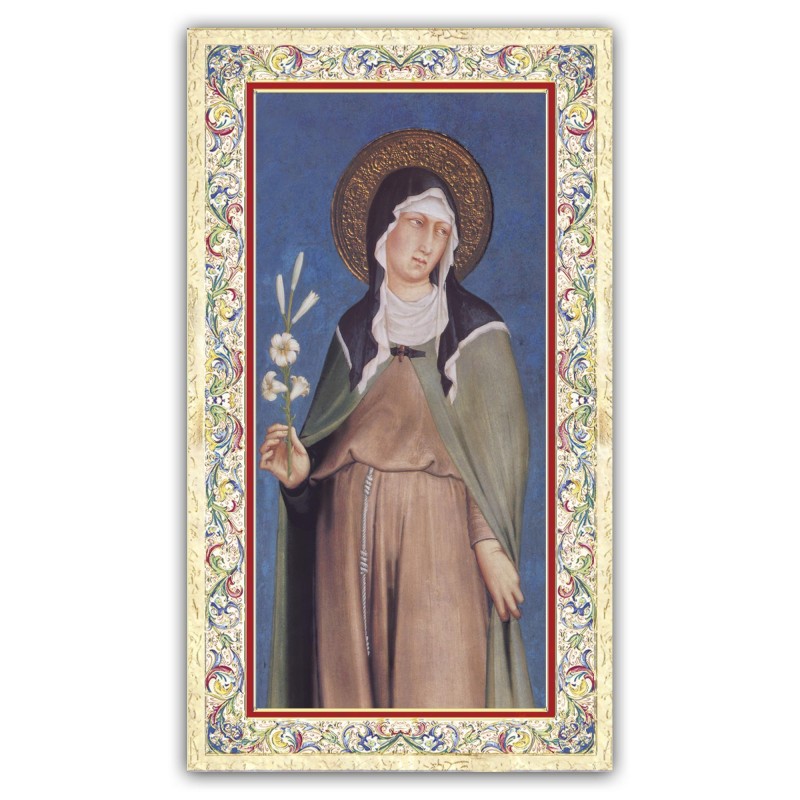 Santino Santa Chiara con preghiera e finiture in oro a caldo Santino Santa Chiara con preghiera e finiture in oro a caldo