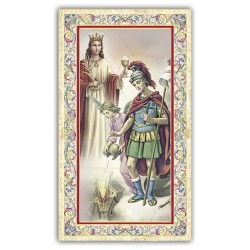 Santino Santa Barbara e San Floriano con preghiera e finiture in oro a caldo