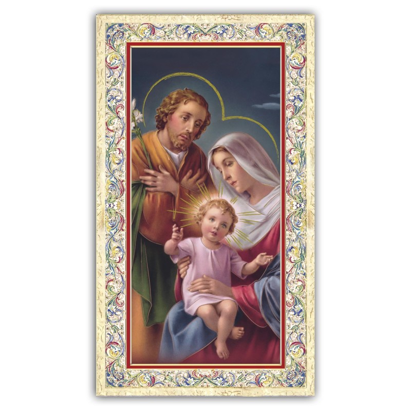 Santino Sacra Famiglia con preghiera e finiture in oro a caldo Santino Sacra Famiglia con preghiera e finiture in oro a caldo