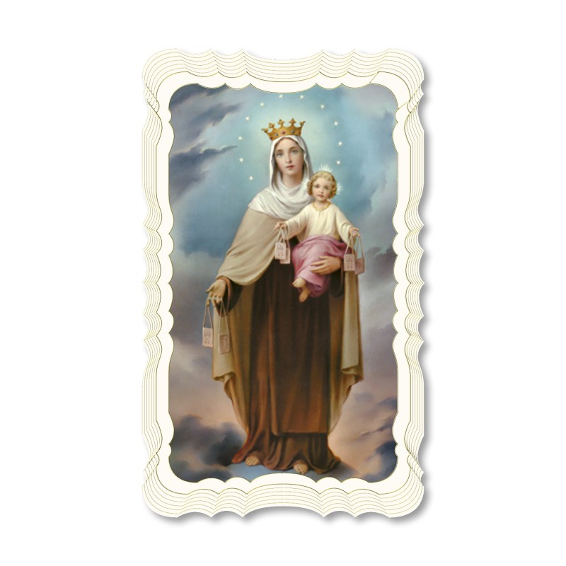 Santino in carta telata color avorio della Madonna del Carmelo Santino in carta telata color avorio della Madonna del Carmelo