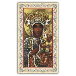 Santino Madonna di Czestochowa con preghiera e finiture in oro a caldo