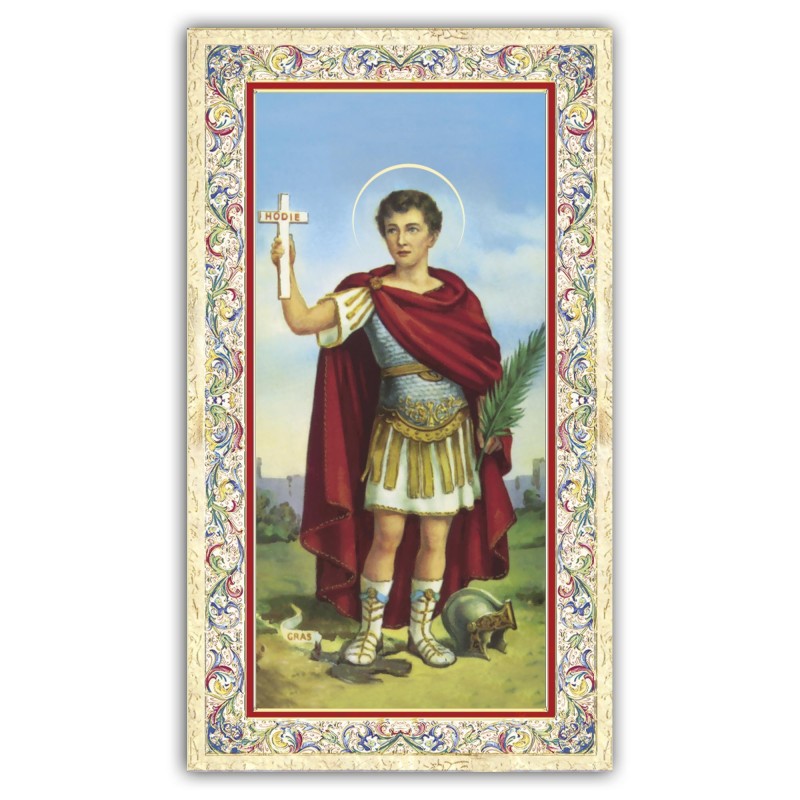Santino Sant'Espedito con preghiera e finiture in oro a caldo Santino Sant'Espedito con preghiera e finiture in oro a caldo