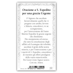 Santino Sant'Espedito con preghiera e finiture in oro a caldo