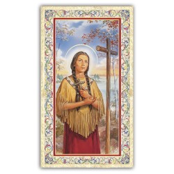 Santino Santa Kateri Takakwitha con preghiera e finiture in oro a caldo