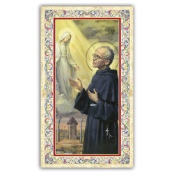 Santino San Massimiliano Kolbe con preghiera e finiture in oro a caldo