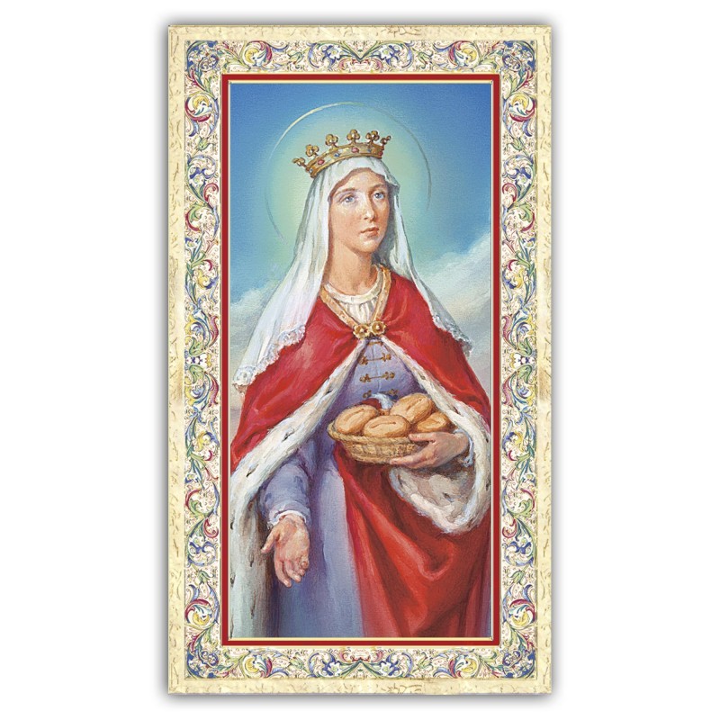 Santino Santa Elisabetta d'Ungheria con preghiera e finiture in oro a caldo Santino Santa Elisabetta d'Ungheria con preghiera e finiture in oro a caldo