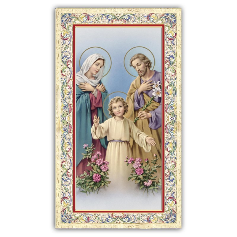 Santino Sacra Famiglia con preghiera e finiture in oro a caldo Santino Sacra Famiglia con preghiera e finiture in oro a caldo