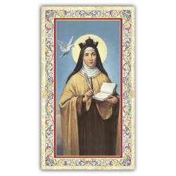 Santino Santa Teresa d'Avila con preghiera e finiture in oro a caldo