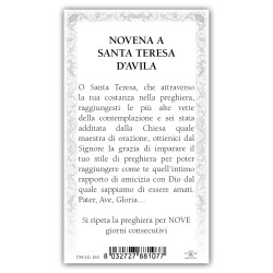 Santino Santa Teresa d'Avila con preghiera e finiture in oro a caldo