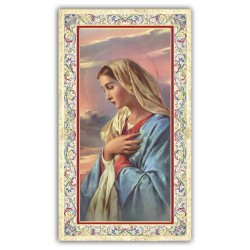 Santino Madonna in preghiera con preghiera e finiture in oro a caldo