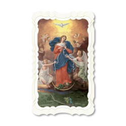 Santino in carta telata color avorio di Maria che scioglie i nodi