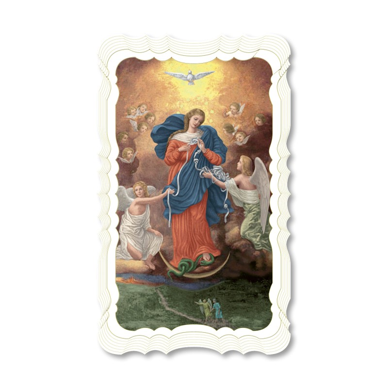 Santino in carta telata color avorio di Maria che scioglie i nodi Santino in carta telata color avorio di Maria che scioglie i nodi