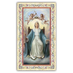 Santino Madonna sul trono con preghiera e finiture in oro a caldo
