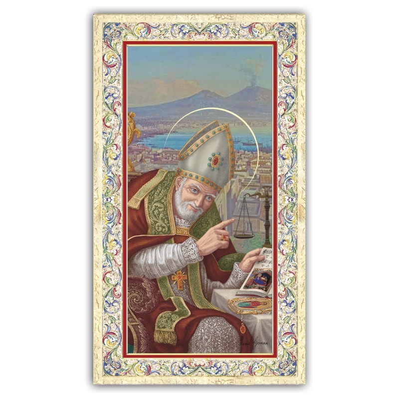 Santino Sant'Alfonso Maria de Liguori con preghiera e finiture in oro a caldo Santino Sant'Alfonso Maria de Liguori con preghiera e finiture in oro a caldo