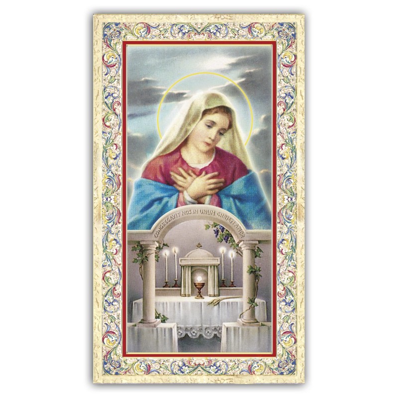 Santino Madonna del Santissimo Sacramento con preghiera e finiture in oro a caldo Santino Madonna del Santissimo Sacramento con preghiera e finiture in oro a caldo