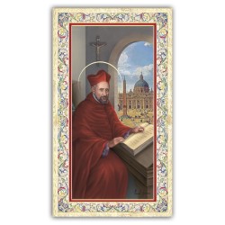 Santino San Roberto Bellarmino con preghiera e finiture in oro a caldo