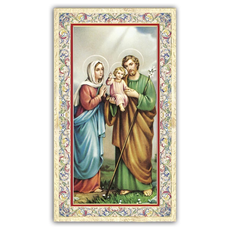 Santino Sacra Famiglia con preghiera e finiture in oro a caldo Santino Sacra Famiglia con preghiera e finiture in oro a caldo