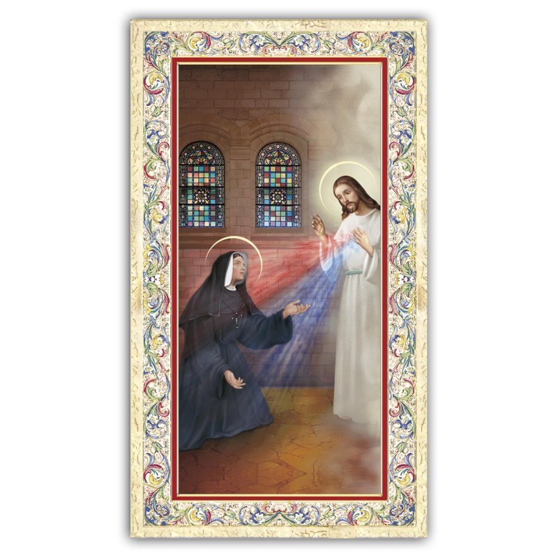 Santino Apparizione di Gesù Misericordioso a Suor Faustina con preghiera e finiture in oro a caldo Santino Apparizione di Gesù Misericordioso a Suor Faustina con preghiera e finiture in oro a caldo