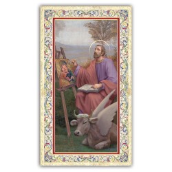 Santino San Luca Evangelista con preghiera e finiture in oro a caldo