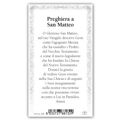 Santino San Matteo Evangelista con preghiera e finiture in oro a caldo