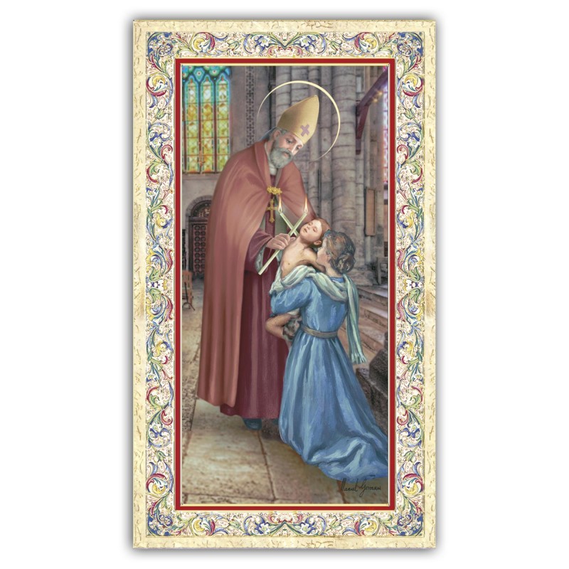 Santino San Biagio con preghiera e finiture in oro a caldo Santino San Biagio con preghiera e finiture in oro a caldo