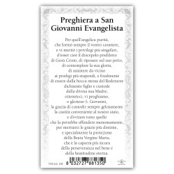 Santino San Giovanni Evangelista con preghiera e finiture in oro a caldo