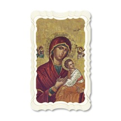 Santino in carta telata color avorio della Madonna del Perpetuo Soccorso