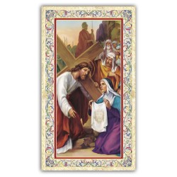 Santino Santa Veronica con preghiera e finiture in oro a caldo