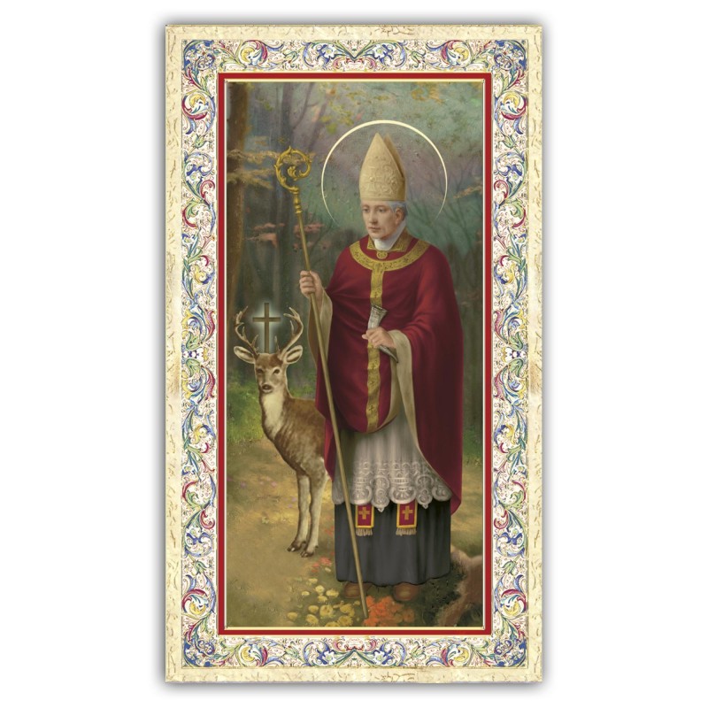 Santino Sant'Uberto con preghiera e finiture in oro a caldo Santino Sant'Uberto con preghiera e finiture in oro a caldo