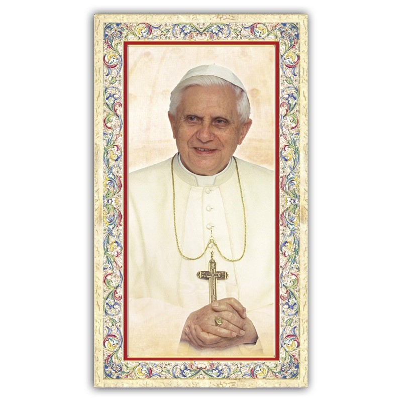 Santino Papa Benedetto XVI con preghiera e finiture in oro a caldo Santino Papa Benedetto XVI con preghiera e finiture in oro a caldo