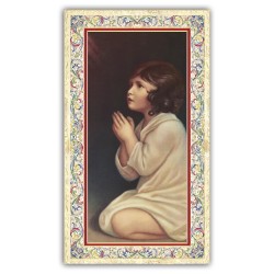 Santino Piccolo Samuele inginocchiato in preghiera con preghiera e finiture in oro a caldo