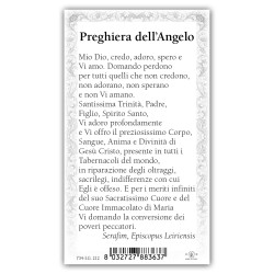 Santino Madonna di Fatima con i tre pastorelli con preghiera e finiture in oro a caldo